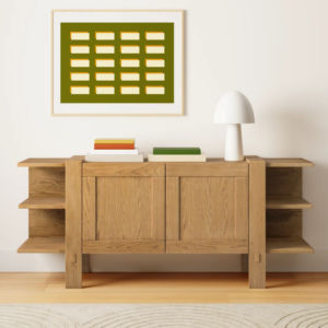 Meuble de rangement contemporain en teck naturel pour salon, avec portes, convertible en support TV, pour hôtel et villa - Product Image 1