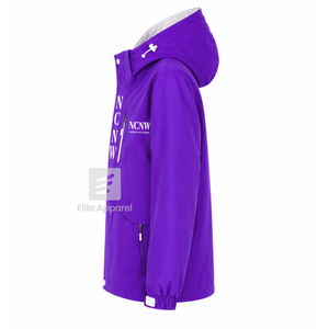Veste coupe-vent et imperméable personnalisée NCNW Council, violette et blanche, en polyester, manches longues, fermeture éclair sur le devant, logo brodé - Product Image 3