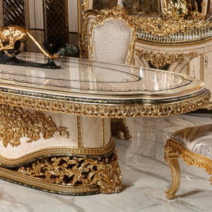 Luxury Rococo Style Solid Mahogany Gold Accent Hand-Carved Oval Dining <b>Table</b> Set Classic <b>Buffet</b> Cabinet Furniture Customize - Product Image 2
