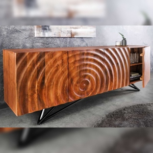 Vandana Heritage Spirit Modern <b>Kitchen</b> <b>Sideboard</b> 180cm Solid Mango Wood with Metal Frame 3D Carvings Handmade - Product Image 4