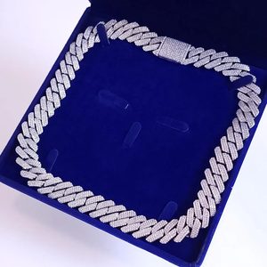 Miami Chain Necklace Men's Rhodium Plated Zinc Alloy Cubic Zirconia Hip Hop Jewelry Gift Link Chain Style - Product Image 1