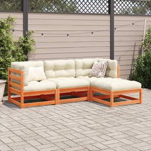 Ensemble de canapés de jardin modulaires 4 pièces en bois de pin massif brun ciré, meubles d'extérieur élégants et durables - Product Image 3