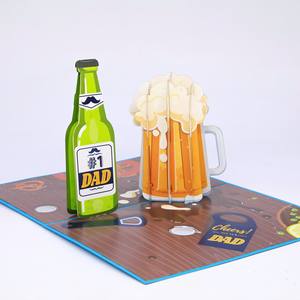 Tarjeta 3D Pop-Up para el Mejor Papá, Tarjeta de Felicitación Hecha a Mano, Tarjeta 3D para el Día del Padre, Tarjeta 3D Pop-Up, Manualidades de Papel, Tema Divertido de Cerveza para el Día del Padre - Product Image 1