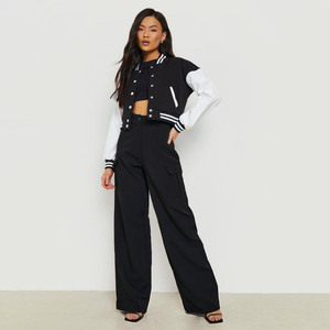 Wholesale Custom Logo Women's Vintage Style Cropped <b>Varsity</b> <b>Jacket</b> New Fashionable Embroidered Leather <b>Jacket</b> Cotton for Outdoor - Product Image 1