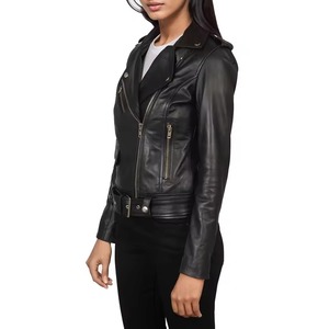 Blouson en cuir de mouton véritable pour femme, style motard, sur mesure, coupe ajustée, vêtement d'extérieur streetwear haut de gamme - Product Image 3
