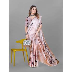 ผ้าส่าหรีพิมพ์ลายดิจิทัลผ้าเครปสไตล์ญี่ปุ่นเสื้อเบลาส์แต่งตะเข็บ - Product Image 1