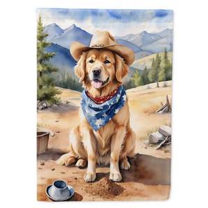 Bandera de jardín multicolor, obra de arte de vaquero Golden Retriever para Patio, da la bienvenida a los invitados, camas de flores, para buzón de bienvenida - Product Image 1