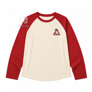 Delta | Sigma | Theta Raglan <b>T</b>-<b>Shirt</b> Women's Casual Crimson <b>Cream</b> Contrast Long Sleeve <b>Shirt</b> Embroidered Crest Color Block Tee - Product Image 1