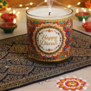 Bougie parfumée décorative festive en verre écologique à la cire de soja, motif Mandala, pour la maison, pour Diwali, Noël et le Nouvel An - Product Image 3