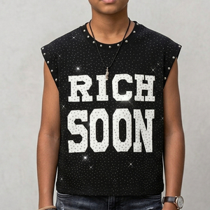 เสื้อกล้ามโอเวอร์ไซส์พิมพ์ลาย RICH SOON สไตล์สตรีทแวร์ ผ้าเจอร์ซีย์คอตตอน 100% 300GSM ประดับคริสตัลเต็มตัว สำหรับทุกเพศ - Product Image 5