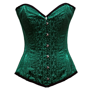 Vintage Emerald Green Brocade Women Corset Set Jacquard Bustier Top Strapless Sweetheart Neckline Women Core Set Green Jacquard - Product Image 6