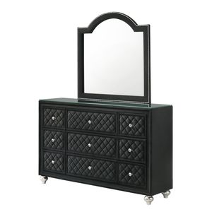 Comò Tradizionale a Nove Cassetti in Velluto Trapuntato Nero con Maniglie a Motivo Diamantato in Finto Cristallo, 1 Pezzo - Product Image 3