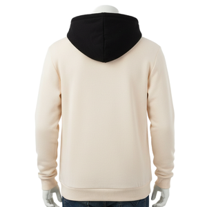 Classic Custom Logo Two Tone <b>Hoodie</b> Men's <b>Cream</b> & Black Contrast Hood Pullover High Quality Cotton Streetwear <b>Hoodie</b> - Product Image 2