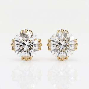 Pendientes de Diamantes Cultivados en Laboratorio con Corte Brillante Redondo en Oro Amarillo de 18K para Mujer, Certificados, Clásicos, para Uso Diario, Estilo Minimalista - Product Image 1