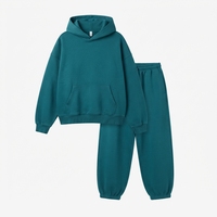 Ensemble survêtement unisexe personnalisé avec logo, bleu sarcelle uni, en molleton de coton épais, comprenant un sweat à capuche et un pantalon de jogging, vente en gros