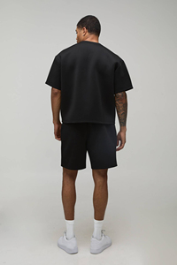 Men Loose Fit Sweat Shirt and Shorts <b>Set</b> Breathable Cotton Casual Outfit Heavyweight Short Sleeves Matching <b>Set</b> Men Urban Style - Product Image 2