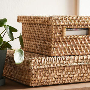 Rectangular office document <b>storage</b> <b>box</b>, woven from natural rattan, with a tight-fitting lid. - Product Image 2
