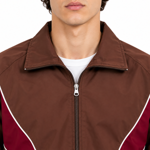 <b>Men</b>’s Brown Burgundy Color Block Zip Up Track Jacket Wide Leg Pants Retro Streetwear <b>Set</b> - Product Image 5