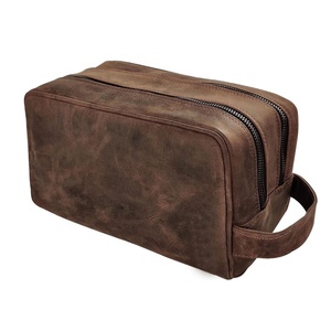 Neceser de cuero marrón oscuro para hombre, Kit de afeitado de viaje, organizador de artículos de tocador para baño y ducha, neceser de cuero para mujer - Product Image 1