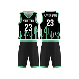 Ensemble de maillots de basket personnalisés, col en V, sans manches, impression sublimée, motif cactus noir et vert, unisexe - Product Image 1