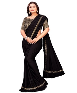 Sarees Silk Party Wear Indien Dernier Designer Femmes Porter Sari avec Blouse Japon Satin Crape Soie Tissus Doux Impression Numérique Sari Vêtement - Product Image 1