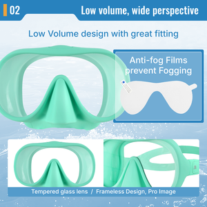 Máscara de Buceo sin Marco 2026, Equipo de Snorkel de Bajo Volumen, Silicona Mate, Múltiples Colores, Logotipo Personalizado, OEM, ODM, Venta al Por Mayor - Product Image 3