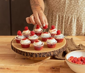Rustic Wooden <b>Cake</b> Stand Handmade Natural <b>Wood</b> Dessert Display Perfect for Weddings Birthdays and Special Events - Product Image 4