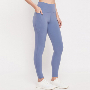 High Waist Solid Color Yoga <b>Leggings</b> With <b>Pockets</b> Full Length Seamless Spandex Nylon Pants For Women - Product Image 2