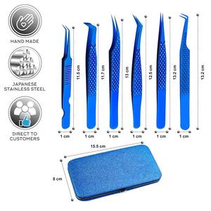 Ensemble de pinces à cils de précision Morje Surgical Blue en acier inoxydable, pointes dentelées et lisses, longueur 10 mm, étui de rangement, chiffon de nettoyage - Product Image 6