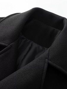 Manteau en Laine Homme Simple Boutonnage à Revers Crantés Long et Épais Coupe Droite Noir Réversible Anti-Plis Écologique - Product Image 6