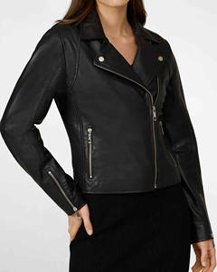 Blouson de moto en cuir de vachette premium pour femme – Manteau de moto vintage à manches longues avec col rabattable et finition respirante - Product Image 3