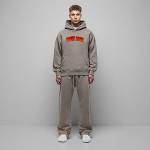Ensemble de survêtement décontracté d'hiver pour homme en molleton technique, 100 % coton, poids moyen, coupe oversize, style streetwear, 2 pièces - Product Image 3