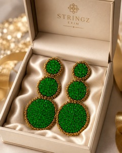 Boucles d'oreilles pendantes triple cercle faites à la main, style bohème, avec perles de rocaille vertes, pour femmes, vente en gros - Product Image 5