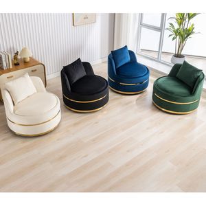 Sedia moderna a 360 gradi con accento girevole Over-size in velluto a botte morbido cuscino per soggiorno camera da letto ufficio nero - Product Image 5