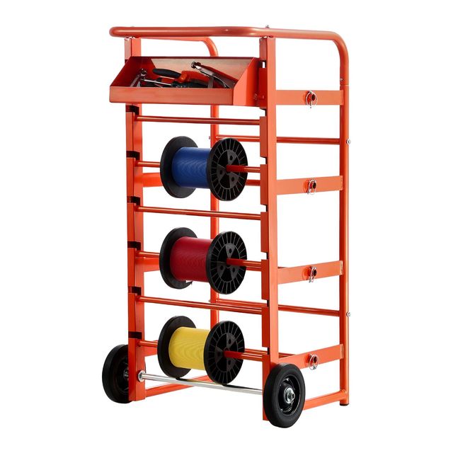 "Cable Caddy with 11 Rods & Wheels Multi-Spool Wire Rack Dispenser for Easy Cable Storage & Management"