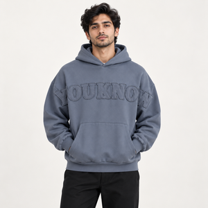 Sweat-shirt à capuche en tricot uni surdimensionné avec lettrage ton sur ton rose ou bleu ardoise, coupe décontractée, personnalisable OEM/ODM - Product Image 5