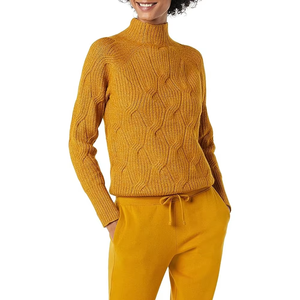 Pull col roulé tricoté épais pour femme grande taille, couleur moutarde unie, style décontracté pour l'automne - Product Image 3