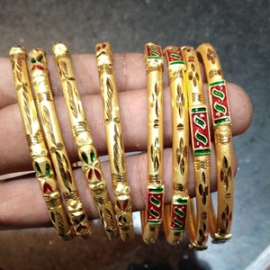 Multicolor Enamel Gold Plated <b>Bangle</b> Bracelet Set Designer Pattern Metal Craft Jewelry for Women Festive Wedding and Party Wear - Product Image 1