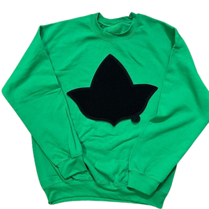Green Crew Neck Sweatshirt with <b>Black</b> Leaf Shape Applique <b>Long</b> Sleeve Pullover Casual Women's Fashion <b>Top</b> Cozy Streetwear - Product Image 1
