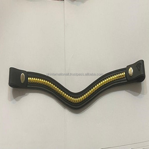 Made in India Custom Made Leather Horse Brow <b>Band</b> Empty Channel Inlaid Golden Clincher with Strong Edge Stitching & <b>Snap</b> Loops - Product Image 5