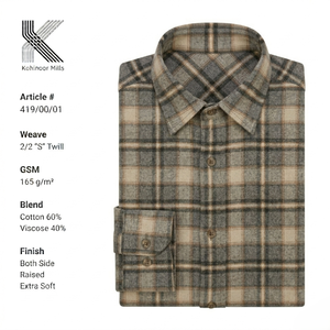 Camisa de Franela para Mujer, Algodón Viscosa, 165GSM, a Cuadros, Sarga 2/2, Manga Larga, OEM ODM - Product Image 2