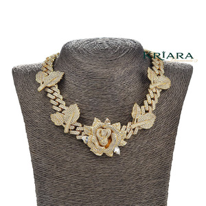 S925 Moissanite <b>Statement</b> <b>Necklace</b> Yellow Gold Plated Flower Design Micro Pave Luxury Unisex Chain Jewelry - Product Image 3