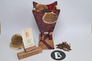 Brûleur à Bakhoor en bois et résine de luxe, rouge, bois naturel, brûleur à encens Oud, fait main, décoration arabe pour la maison - Product Image 2