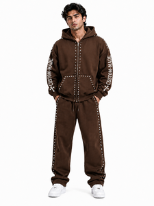 Premium Rhinestone Cotton Fleece Tracksuit <b>Set</b> for Men oversized long lasting hoodie designed for modern streetwear fashion - Product Image 2