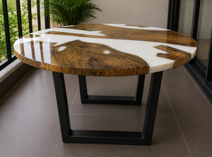 Table basse ronde en résine blanche écologique, design moderne fait main pour le salon, utilisation intérieure, idéale pour Diwali - Product Image 3