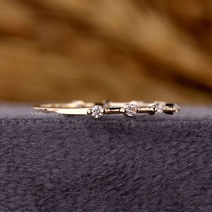 วงแหวนแต่งงานประดับเพชร14K แข็งทองครึ่งแหวนซ้อนกันได้สำหรับภรรยาสายบางสำหรับงานหมั้นในห้องปฏิบัติการ - Product Image 3