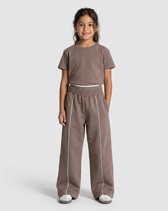 Ensemble survêtement pour filles, sweat-shirt et pantalon de survêtement oversize en coton doux, couleur moka contrastée, fabrication OEM - Product Image 5