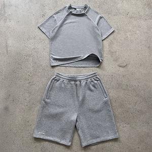 2025 Summer 100% Cotton Streetwear Custom Casual Loose Embrodierd <b>Men</b> T <b>Shirt</b> Sets Sports Two Piece T <b>Shirt</b> and Short Sets - Product Image 5