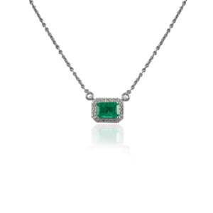 18K <b>Solid</b> <b>Gold</b> Emerald Cut & Halo Diamond Chain Necklace Rhodium Plated - Product Image 3