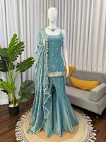 Ensemble Salwar Kameez Fendy en Soie et Microcoton Brodé de Paillettes et de Zari, Tenue Ethnique pour Femme, Idéal pour Fêtes et Mariages, Taille XXL